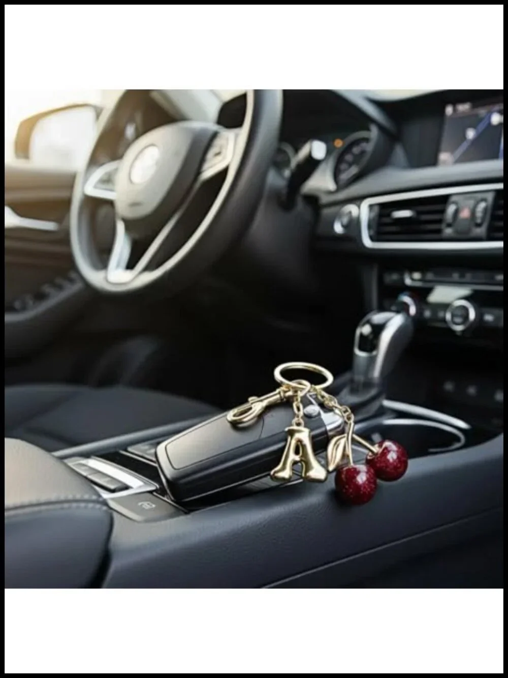 Gold Letter Bubble Initial Keychain Cute Cherry Bag Charm Purse Charm